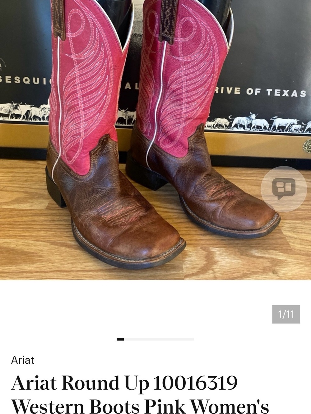 Ariat Round Up 10016319 Western Boots Pink Women's Size 8.5 B Square Toe